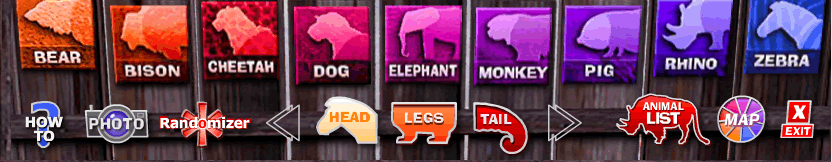 a row of animal head buttons and other controls on a fence