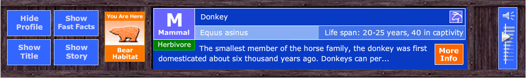 Switch Zoo facts panel lets you choose an in-depth profile of the selected animal or fast facts about every animal in the switcheroo